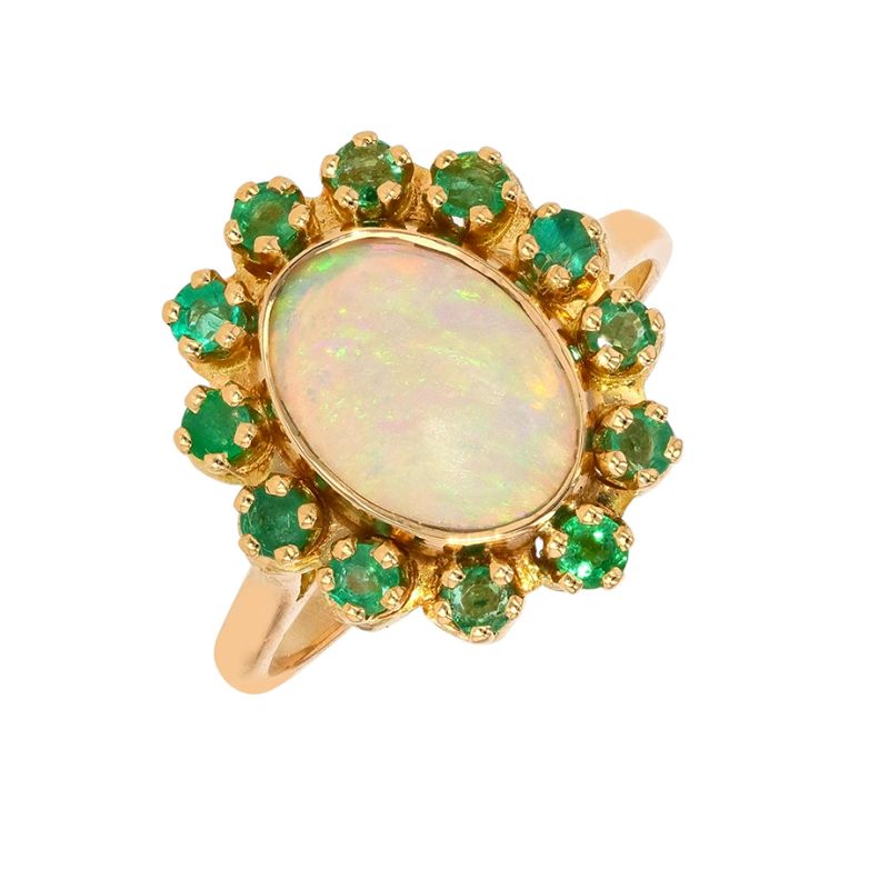 Bague or jaune Pierres Fines opale et émeraudes