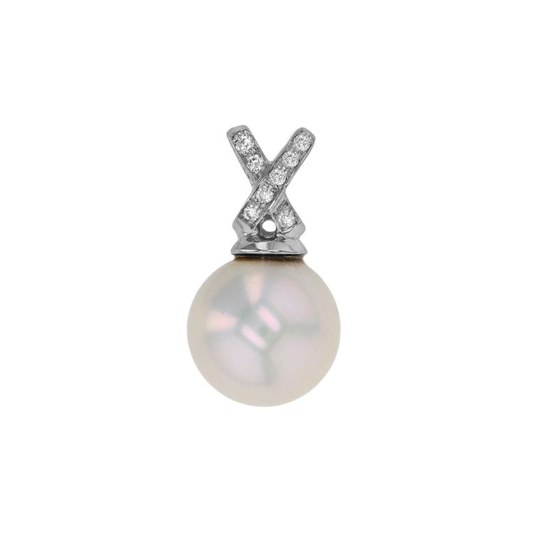 Pendentif or gris diamant et perle