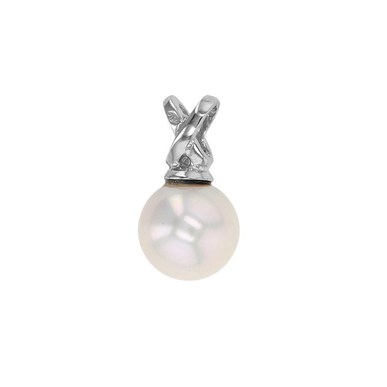 Pendentif or gris diamant et perle 
