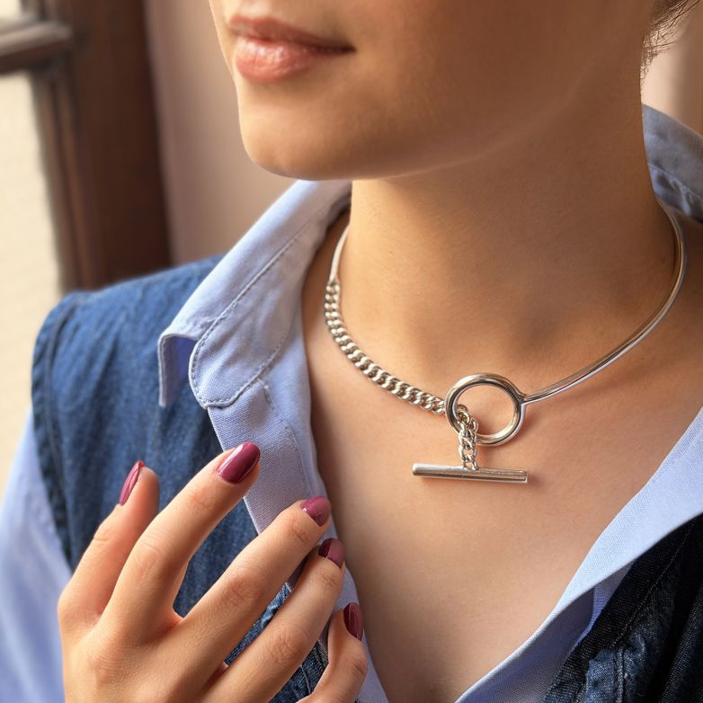 collier argent signé HERMES - Croisette