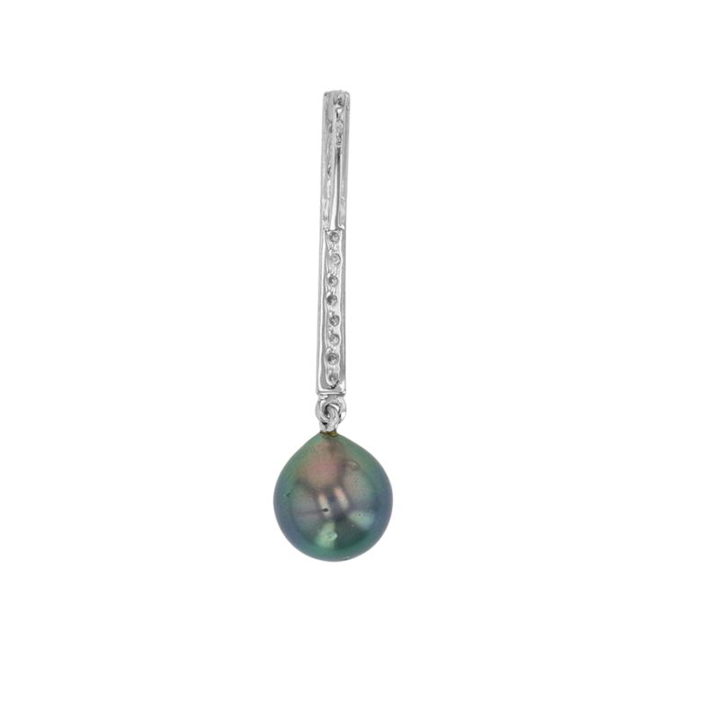 Pendentif or gris diamant et perle 
