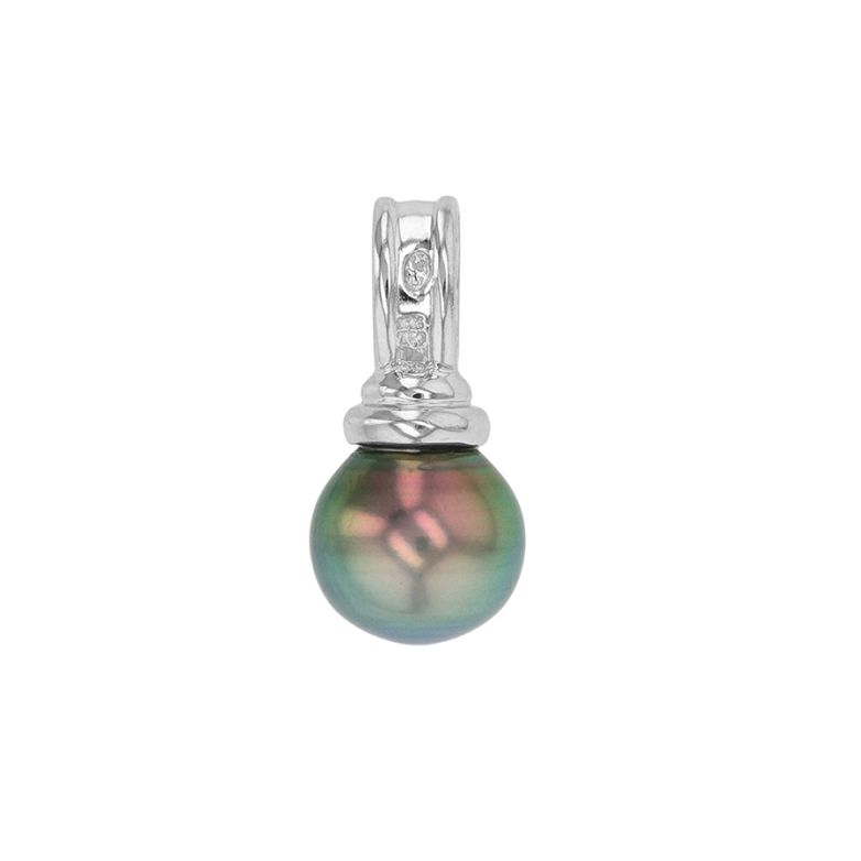 Pendentif or gris diamant et perle 