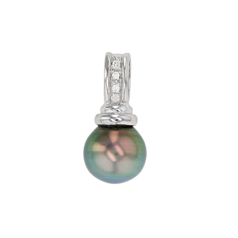 Pendentif or gris diamant et perle