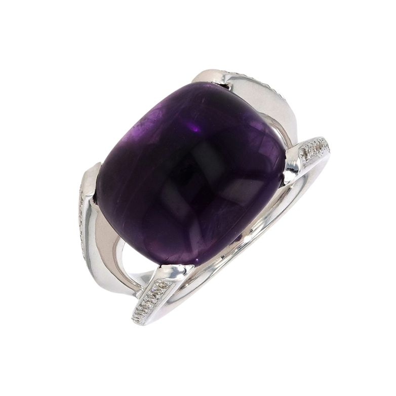 Bague or gris diamant,P.fine améthyste