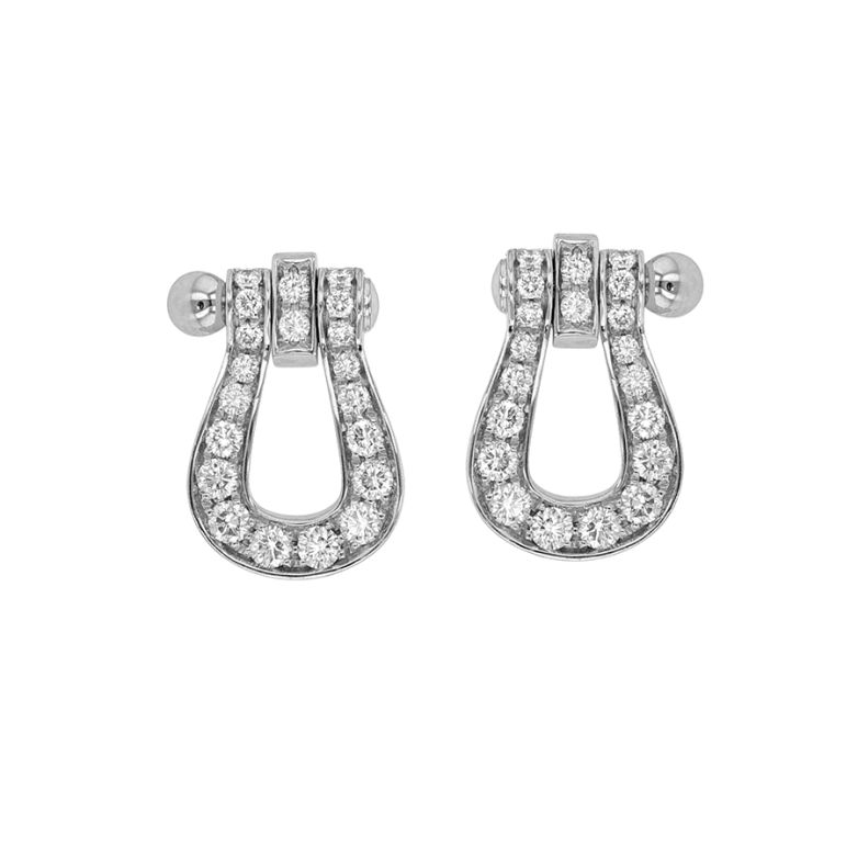 Boucles d'oreilles or gris diamant (s) signé FRED FORCE 10 moyen modèle