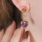 Boucles d'oreilles or jaune Pierres fines améthystes et citrines