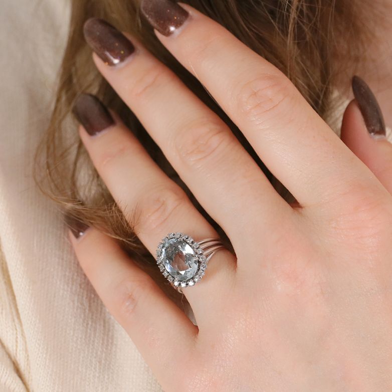 Bague or gris aigue-marine 