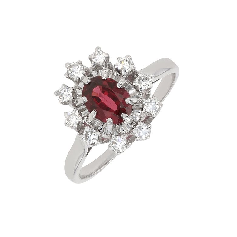 Bague or gris diamant,P.fine grenat