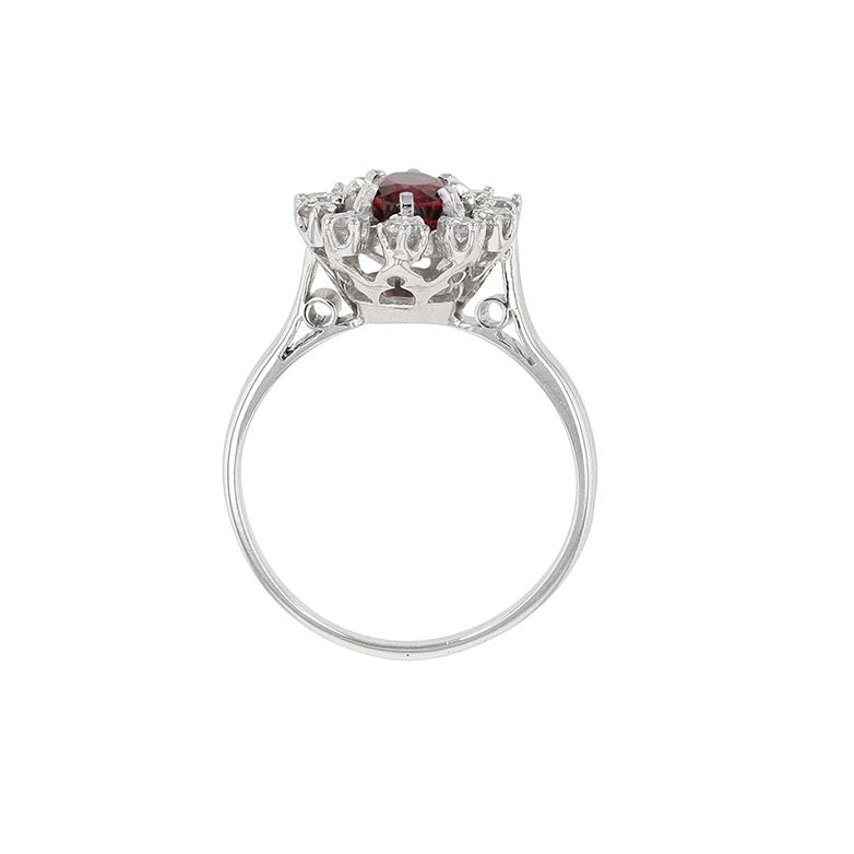 Bague or gris diamant,P.fine grenat