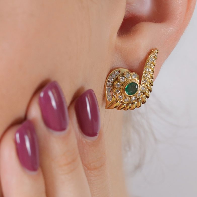 Boucles d'oreilles or jaune émeraude et diamant(s) Vintage 