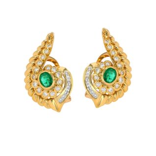 Boucles d'oreilles or jaune émeraude et diamant(s) Vintage