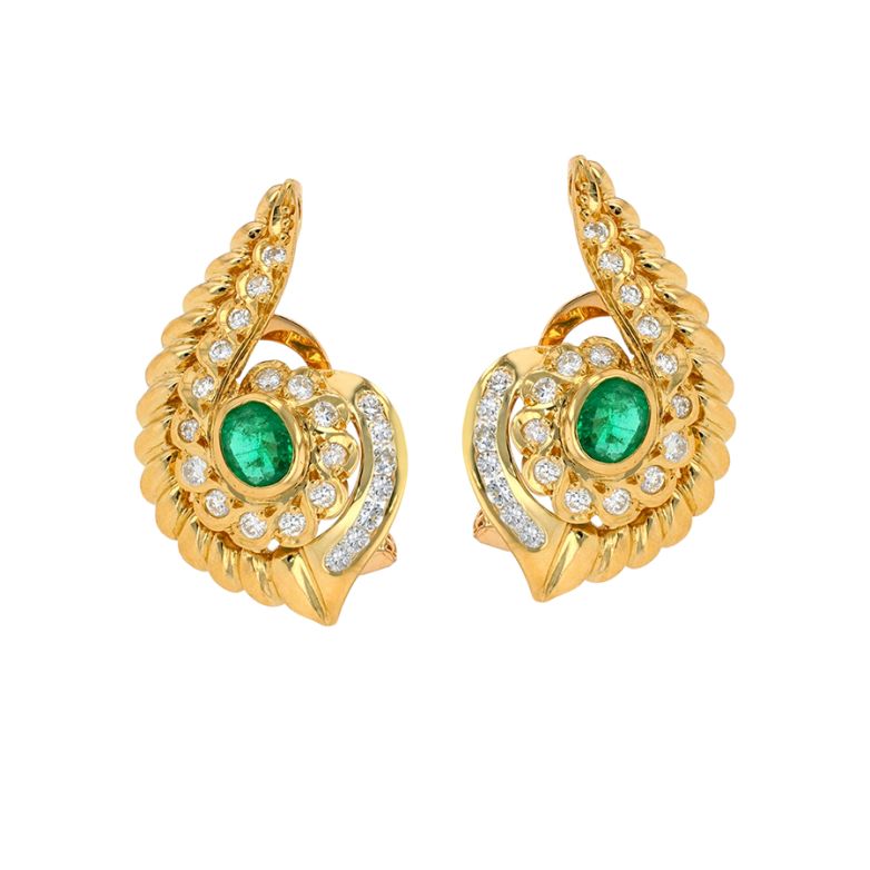 Boucles d'oreilles or jaune émeraude et diamant(s) Vintage