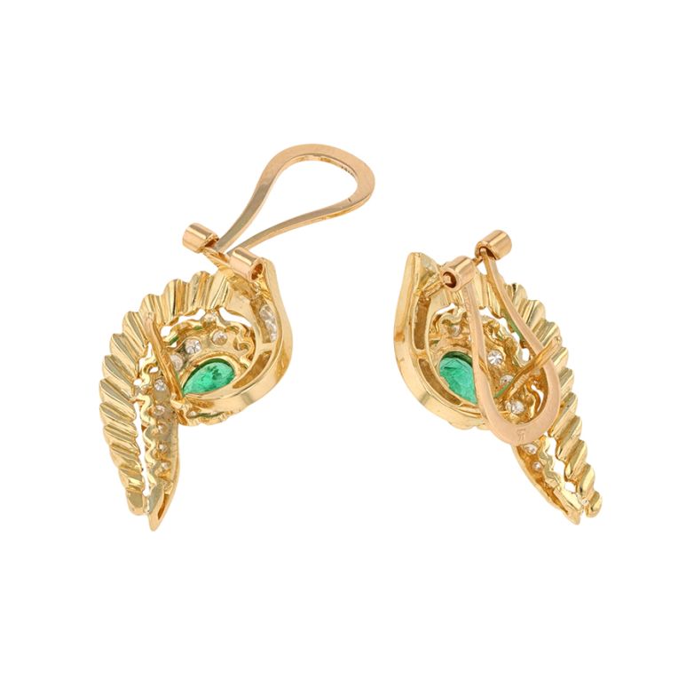 Boucles d'oreilles or jaune émeraude et diamant(s) Vintage 