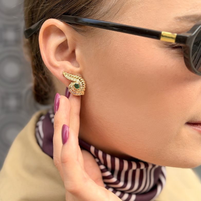 Boucles d'oreilles or jaune émeraude et diamant(s) Vintage 