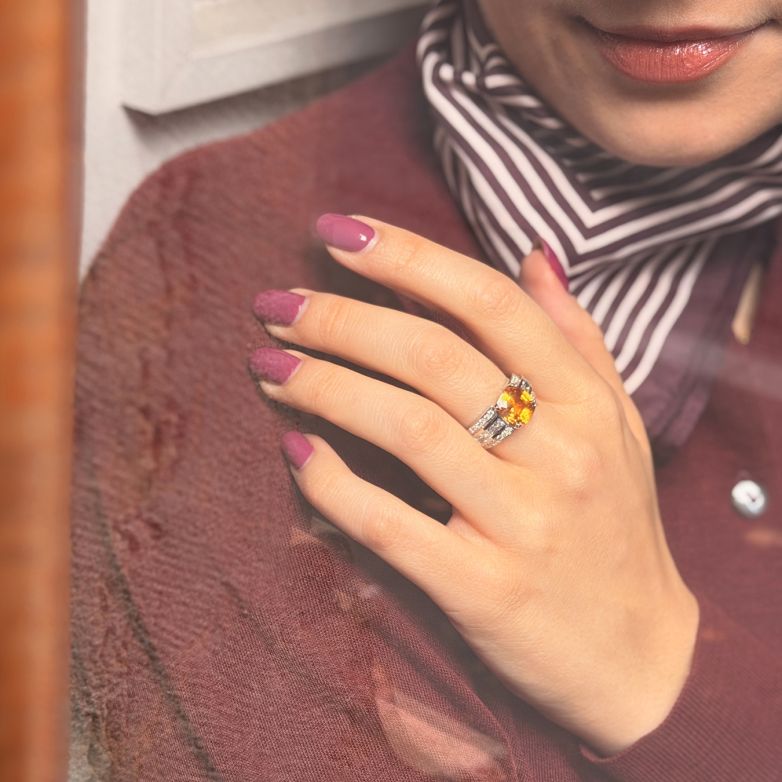 Bague or gris saphir et diamant(s) 
