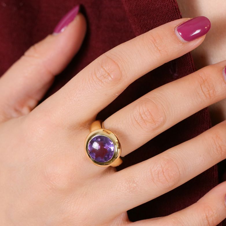Bague or jaune Améthystes 
