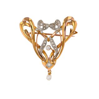 Broche 2 ors diamant et perle