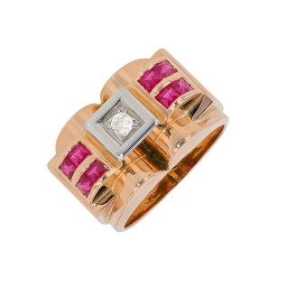 Bague 2 ors rubis et diamant(s) Vintage 