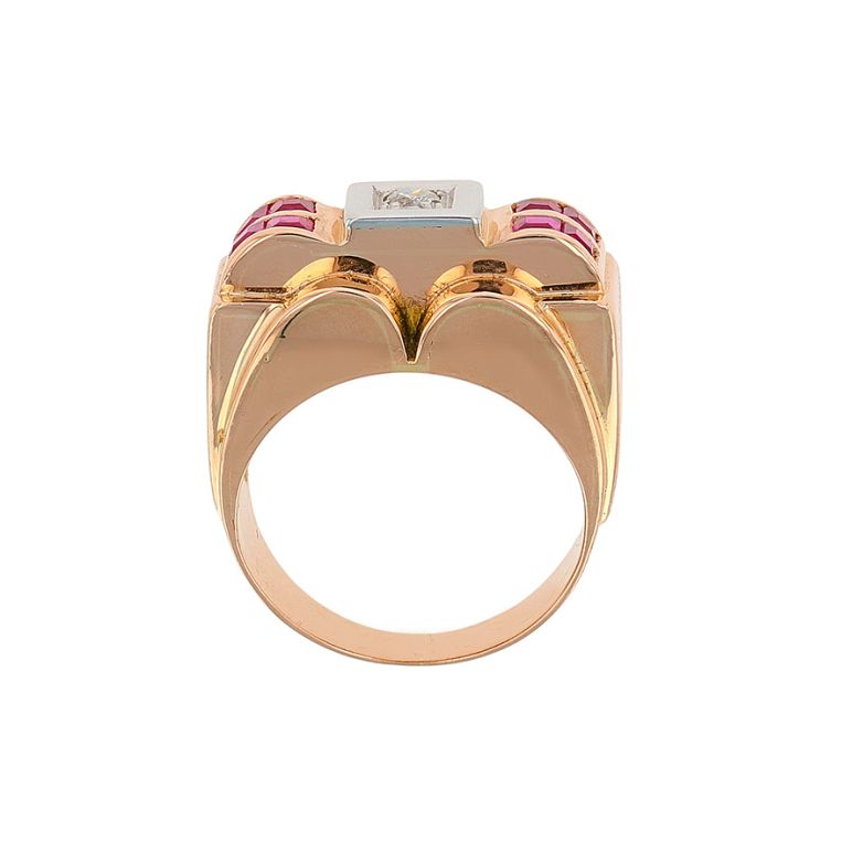 Bague 2 ors rubis et diamant(s) Vintage 