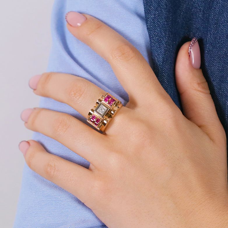 Bague 2 ors rubis et diamant(s) Vintage 