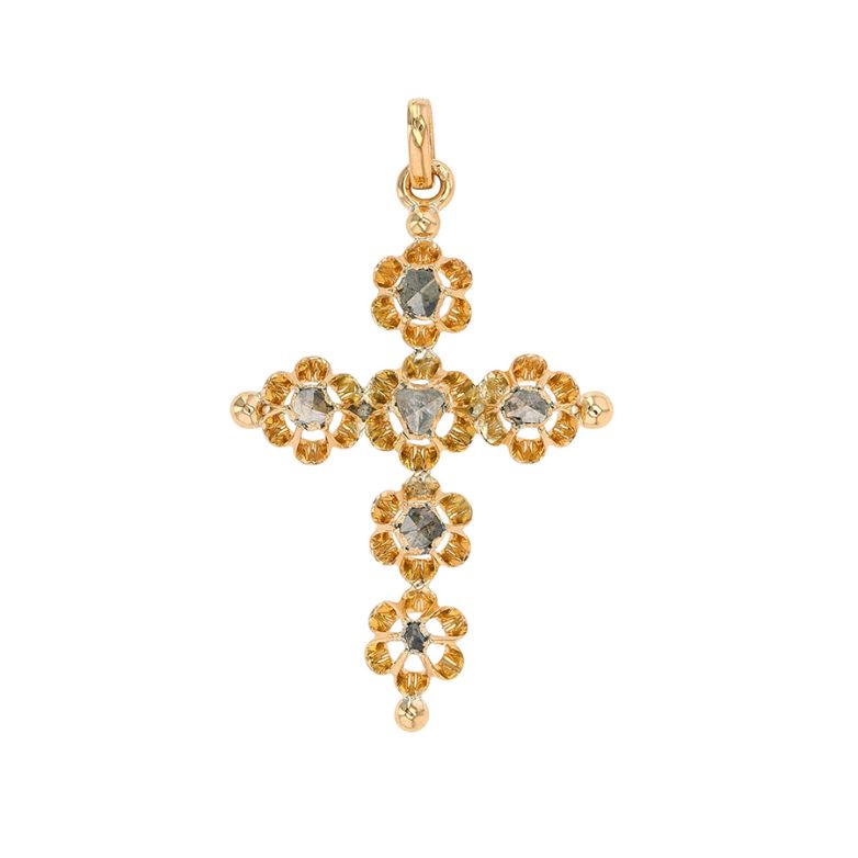 croix or jaune rose de diamants