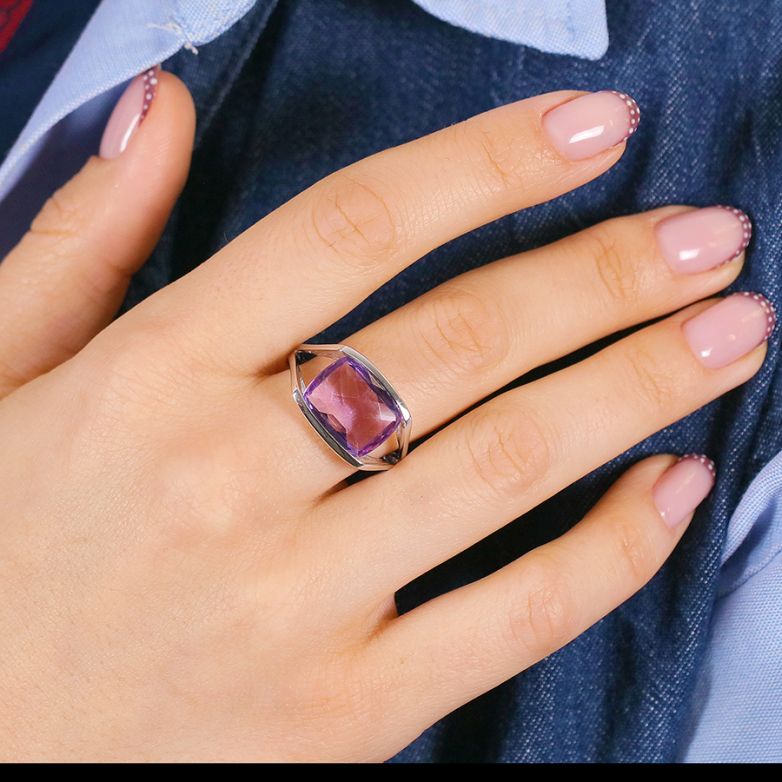 Bague or gris Améthystes 