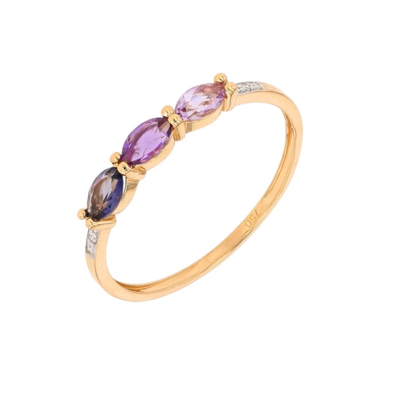 Bague or jaune diamant,P.fine améthystes et iolite