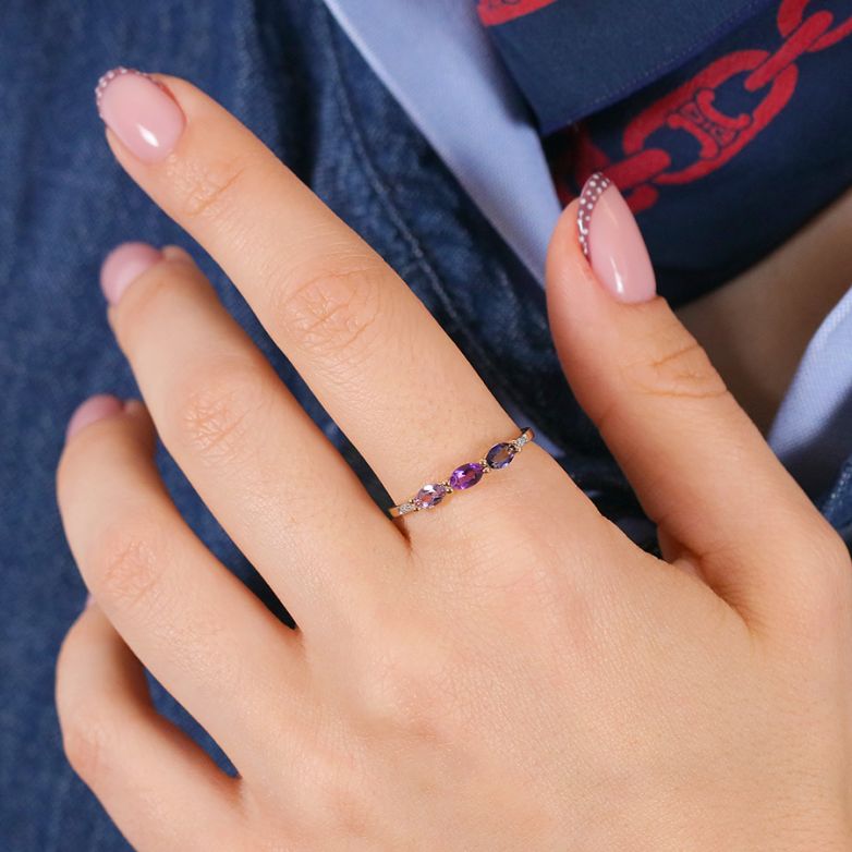 Bague or jaune diamant,P.fine améthystes et iolite