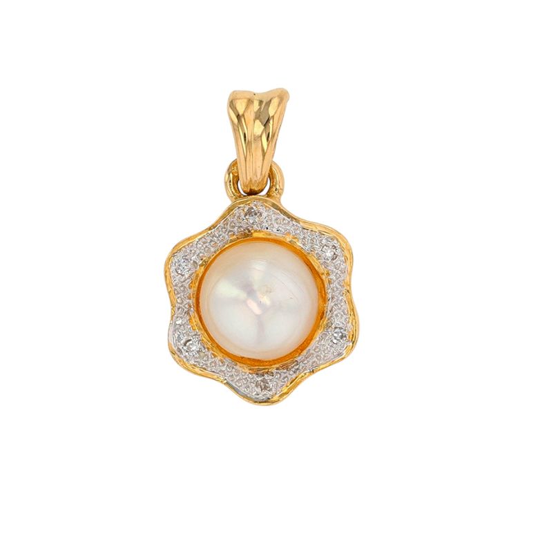 Pendentif 2 ors diamant et perle