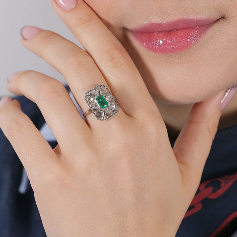 Bague Platine émeraude et diamant(s) Vintage 