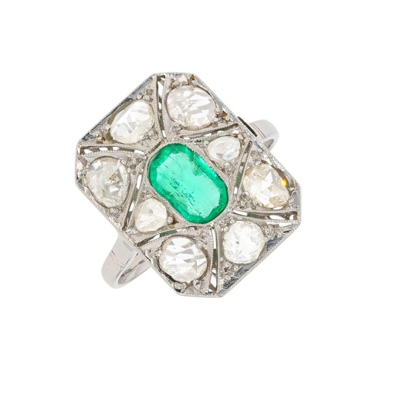 Bague Platine émeraude et diamant(s) Vintage