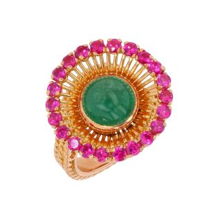Bague or jaune Emeraude Vintage