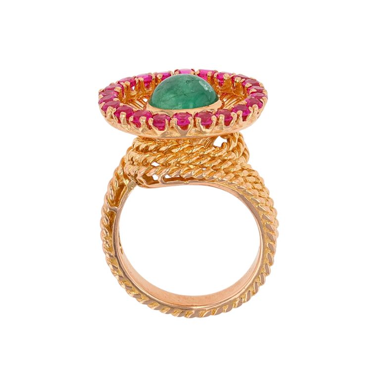 Bague or jaune Emeraude Vintage 